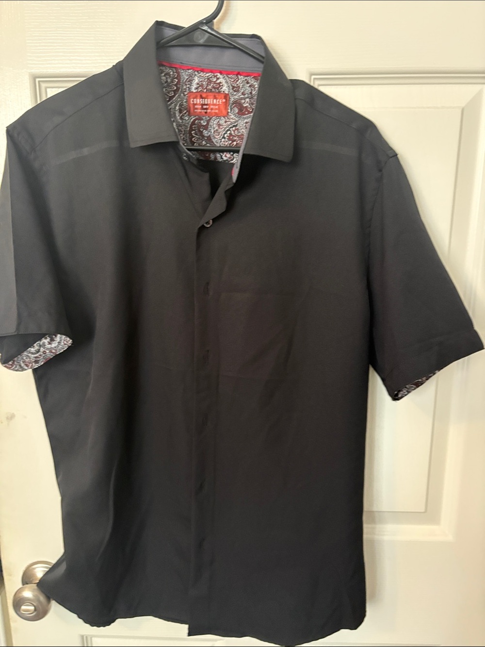 Reserved Black Short-Sleeve Button-Down Shirt with Paisley Trim